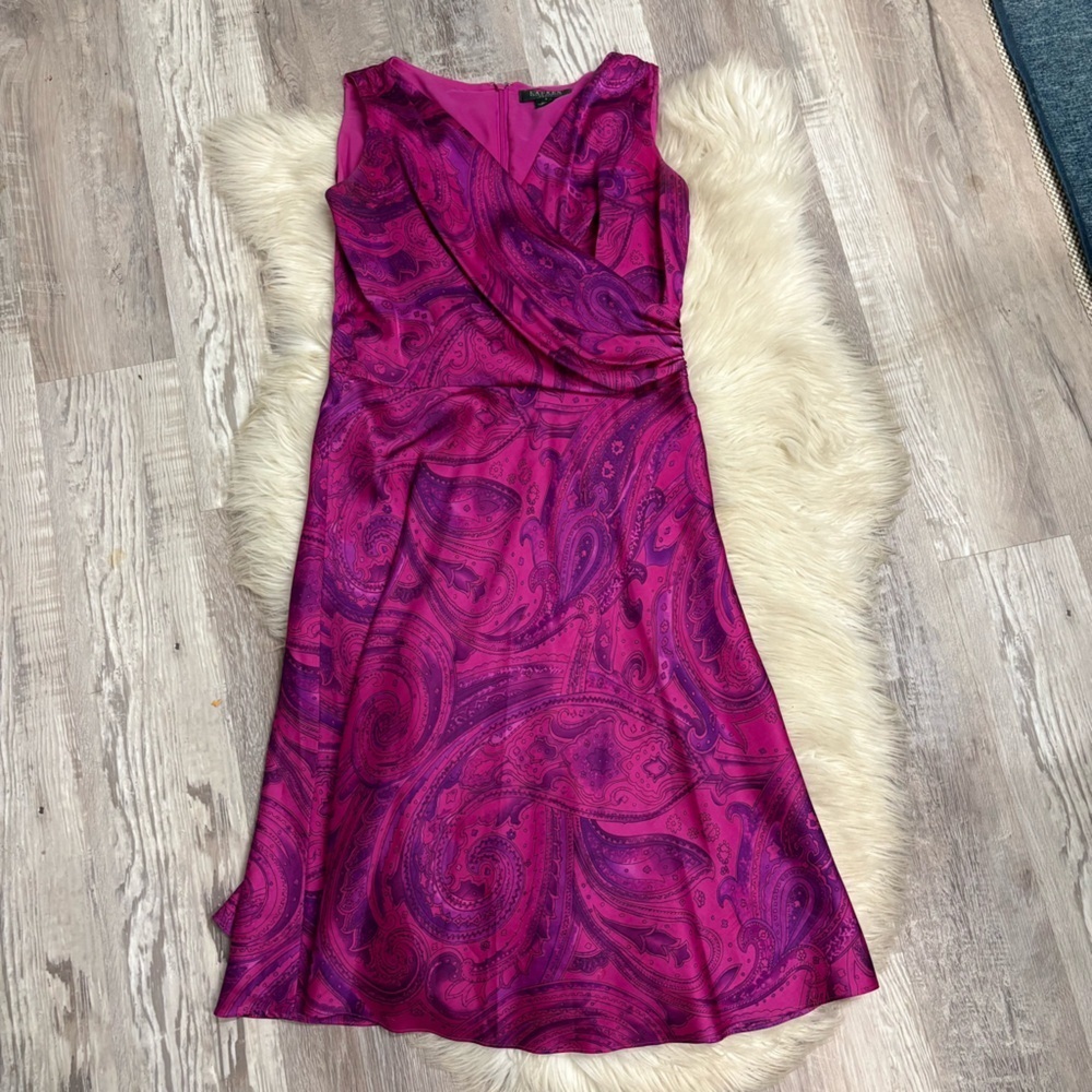 Lauren Ralph Lauren Elegant Purple and pink fuchsia Paisley Dress 8